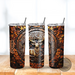Rustic tooled leather deer tumbler. 20 oz insulated stainless steel cup for hunters, nature lovers, and cowboys. Mailed from Lapeer Michigan